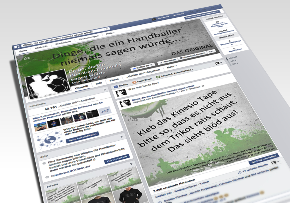 Screenshot Facebook Seite Dinge die ein Handballer niemals sagen würde